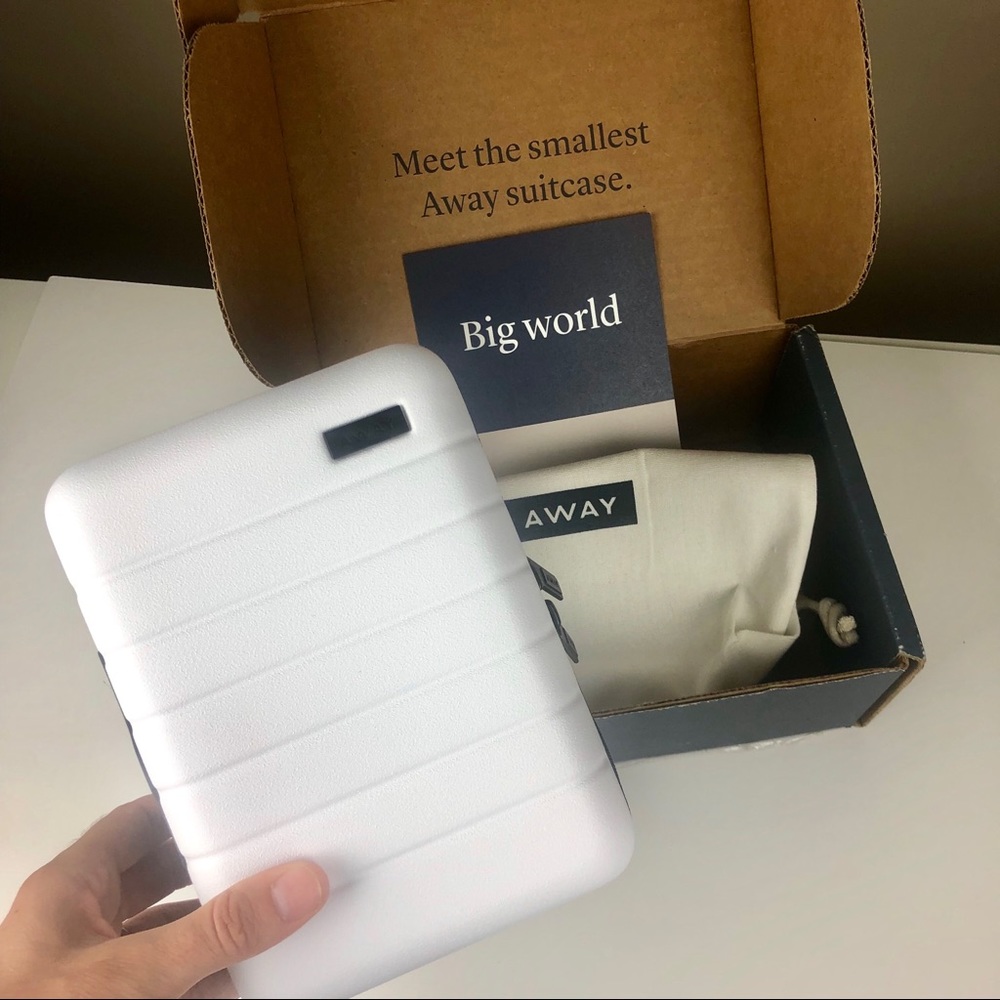 Away “The Mini” Suitcase in White. BNWT. Sold Out.